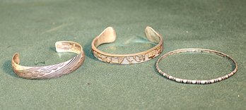 3 Native American Sterling Bracelets - One Signed Nakai & One 12K Gold Filled Signed RB     (221)