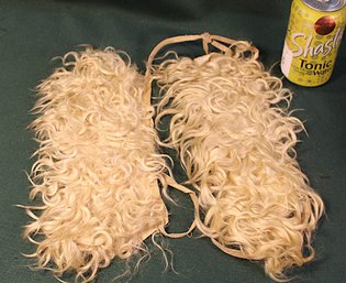 Antique Pair Of Sheep Hair Cuffs On Hide Foundation  (222)