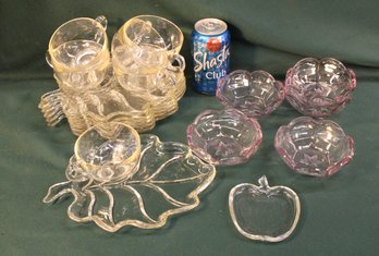 5 Purple Bowls, 6 Leaf Luncheon Plate & Cup Sets, Apple Dish  (227)
