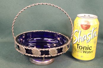 Decorative Metal Basket W/Cobalt Blue Glass Insert   (227)