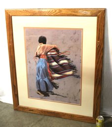 Nice, Large Framed & Double Matted Signed Native American Woman Print, 34x40'H  (231)
