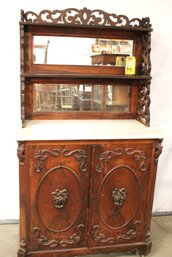 Exquisite Antique  Marble Topped Rosewood Server W/ Mirrored Back, 36x18x63'H, Ca 1860   (235)