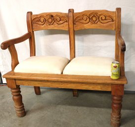 2 Seater Bench W/Arms & Carved Back, Upholstored Seas  40x19x36'H   (236)
