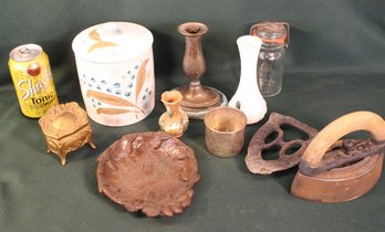 Sad Iron & Trivet, Wood Dish, Trinket Box, Candlestick, More   (241)