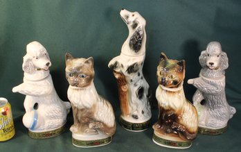 Vintage 5 Beam Dogs & Cats Whiskey Bottles   (243)