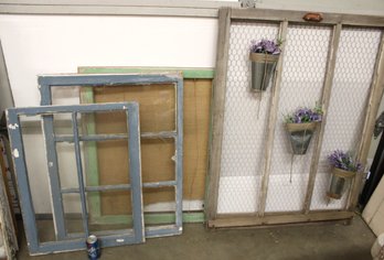 2 Old Wood Framed Windows, 27x36' &24x31' And 2 Frames, 28x36'& 36x49'  (244)