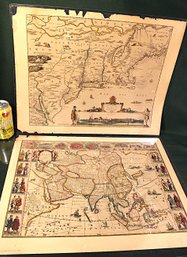 2 Antique Maps - Asia 1662 & New England & Virginia 1682   (246)