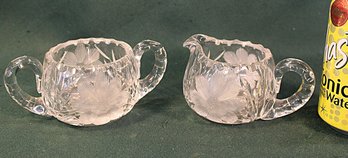 Pair Of Antique Etched  And Cut Glass Sugar & Creamer, 2.5H (24)