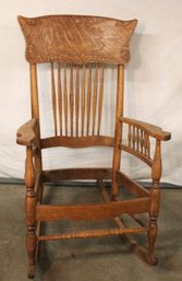 Large Antique 1900s Pressed Back, Spindled Arm Rocker, Ex. Cond., Needs Seat & Upholstery   (250)