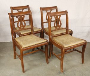 Matching Set Of 4 Mahogany Lyre Back Chairs W/upholstered Seats, Ca. 1940s  (252)