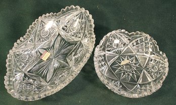 Antique  2 Clear Cut Glass Bowls Each Signed Libby (252)
