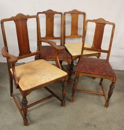 Matching Set Of 4 Walnut Dining Chairs W/upholstered Seats, Including One Arm Chair, Ca. 1930s  (253)