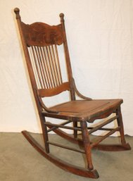 Antique Oak Pressed Back Sewing Rocking Chair With Hip Rests, Circa 1890  (255)