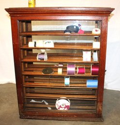 Antique Danner Oak Ribbon Cabinet W/Door & 3 Slide Out Drawers, 35x20x41'H  (256)