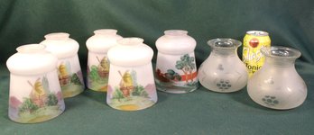 Antique Sets Of 4 Decorated Shades, Single Shade & Pair Of Shades   (25)