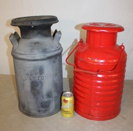 2  Antique Five Gallon Milk Cans - One Slayton Cry, 18 & 20'H  (263)