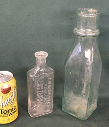 Antique Sacramento, Ca. Medicine Bottle, 7'H W/flea Bite On Top & Large Pickle Bottle, 11'H  (263)