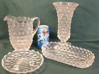 Fostoria American10'H Vase, 7'H Pitcher, 7'D Footed Plate & 10' Celery  (264)