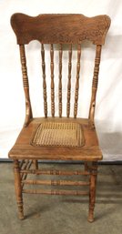 Antique Oak Pressed Back, Turned Spindled Dining Chair W/Hip Rests   (266)