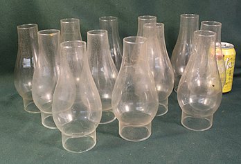 Group Of 12 Antique Glass Chimneys - 2.5'D Bottom, 8'H   (26)