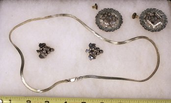 Sterling Necklace & Earrings, 1.43 Ozt & 2 Decorations W/screws  (274)