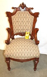 Ornate Victorian Eastlake, Button Backed Upholstered Walnut Parlor Chair W/Hip Rests, Ca. 1875   (274)