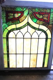 Antique Beautiful Framed Leaded Stained Glass Window, 28x35'H  (279)