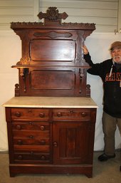 Eastlake, Black Walnut, Marble Top Sideboard, Ca. 1860, Original Finish   (280)