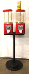 Antique Double Gumball Machine, 44'H - Missing Top Screw, One Broken Glass   (280)