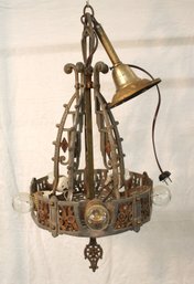 Antique Art Deco Hanging 5 Light Ceiling Chandelier, 13'D, 27'H   (280)