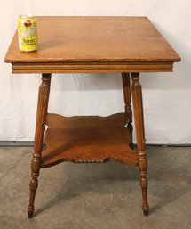 Antique Quartersawn Oak Parlor Table W/ Fluted&Turned Legs, 24x24x30'H   (281)