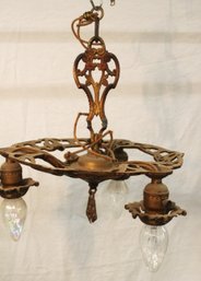 Antique Pot Metal Hanging 3 Light Chandelier, Needs Rewiring, 13'D  (281)