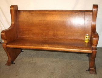 Beautiful Antique Oak Bentwood & Carved Church Pew, 56x20x36'H   (283)