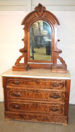 Bk Walnut 3 Drawer Mirrored Marble Top Chest, Glove Boxes, Carved Pulls, Race Track Trim,42x19x76'H  (283)