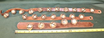 Antique 3 Sets Sleigh Bells On Leather Straps - 5,7 & 11 Bells/set   (283)