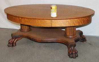 Antique Quartersawn Oak Oval Coffee Table W/ Drawer & Claw Feet, 48x28x19'H  (285)