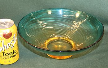 Antique Hand Blown Blue & Amber Glass Bowl, 10'D   (285)