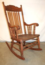 Large Antique Oak Solid Seat With Arms   Rocking Chair  (286)