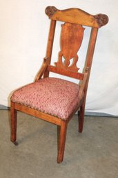 Antique Mixed Wood Chair W/upholstered Seat, Hip Rests & 2 Front Castors   (287)