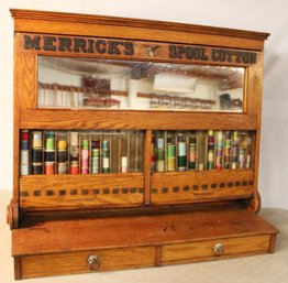 Antique Oak Drop Front Merrick's Spool Cabinet Used In Country Store In 1800s, 36x18x31, Very Good Cond  (288)