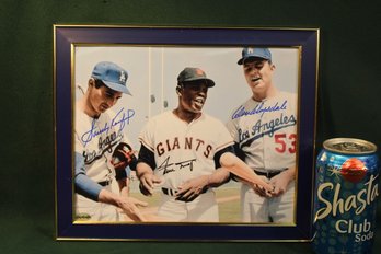 Willie Mays, Sandy Kofax, Don Drysdale Signed Framed Photo, 8x10' (Unverified) (28)