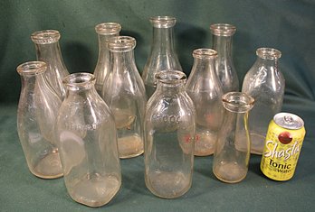 11 Milk Bottles - Hood, Highland, McKenziez, Meadow Gold, Tiffin Ohio, Brookside, Etc.   (28)