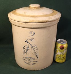 Early 2 Gallon Red Wing Union Stoneware Co Crock W/Lid, 11'H (Chips On Lid)   (297)