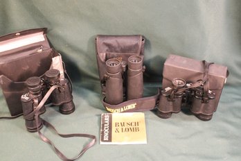 3 Pair Binoculars - Bausch & Lamb 10x42, Bindux 7x35, Sears 7x35 Wide Angle  (299)