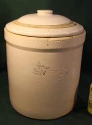 Antique Lidded Stoneware 3 Gallon USA Crock, 14'H   (299)
