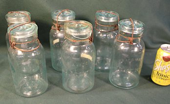 6 'Lightining' Trade Mark Canning Jars W/Lids, 8'H   (29)