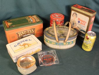 Vintage Advertising: 5 Tins & 2 Ashtrays   (302)