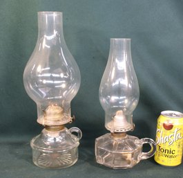 Antique 2 Complete Clear Glass Oil Finger Lamps, 11 & 13'H   (305)