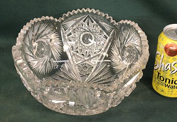 Antique Large Heavy 9'D X 4'H Clear Cut Lead Crystal Glass Bowl  (306)