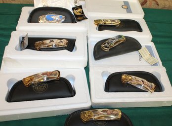 Group Of 7 Franklin Mint Collector Knives - 2 Bear, Elk, Eagle, Buck, Polar Bear, Ducks  (308)